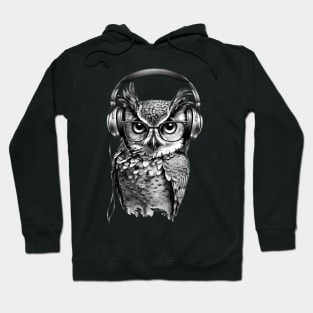 Owl Drawing Listening to Music Hoodie